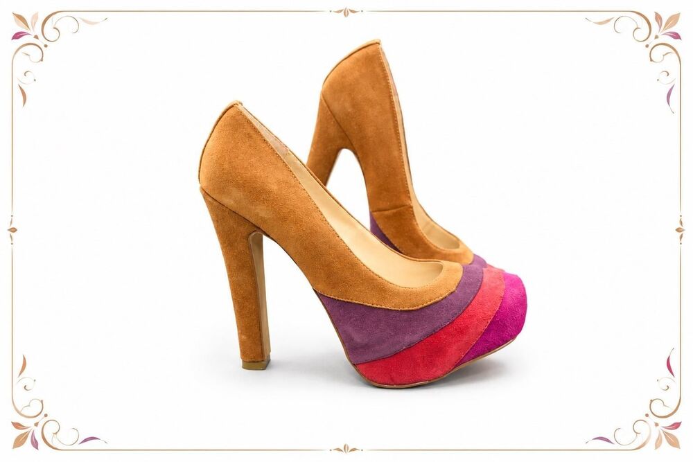 Steve Madden Yellow Purple Pink Colorblock Suede Trixie Stiletto US Size 8